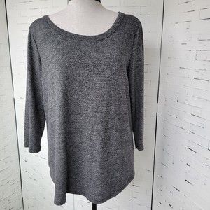 Rose + Olive Gray Button Back Sweater Scoop Neck 3/4 Sleeves  Size XL